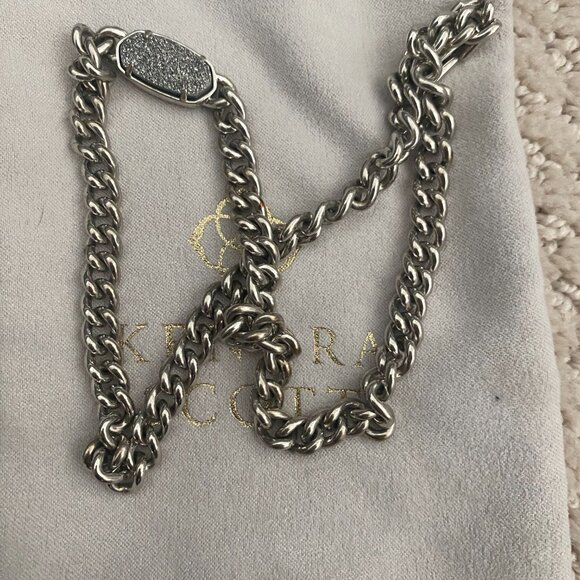 Kendra Scott Elaina Platinum Druzy Stone Chain Link Necklace Rhodium Plated - Picture 2 of 4